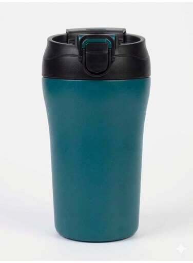 B Insulated Coffee Tumbler with Straw, Double-Wall Stainless Steel Travel Mug, Leak-Proof Reusable Cup with Lid for Hot and Iced Drinks - Blue