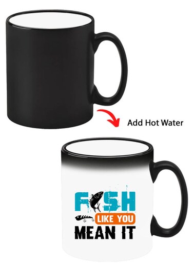 Color Changing Heat Sensitive Ceramic Mug, Image Revealed When HOT Liquid is Added! Fish like u mean it Black