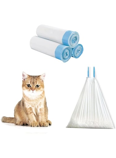 POPRHINO Self-cleaning Cat Litter Box Waste Bags, Drawstring Pet Litter Bags, 20" x 18"(3 Rolls)