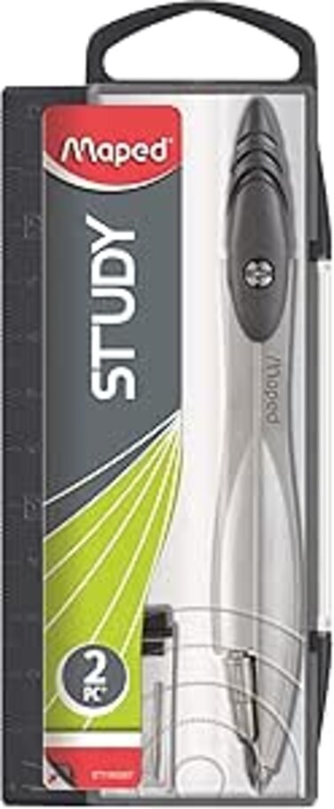 Maped - Study Mechanical Compass + Mechanical Pencil Case - Metal - School - Box - Grey