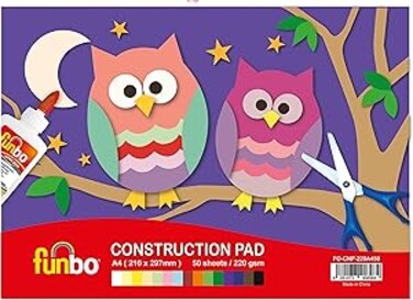 Funbo 220 gsm 50 Sheets Construction Pad, A4 Size, 15 Assorted Colours