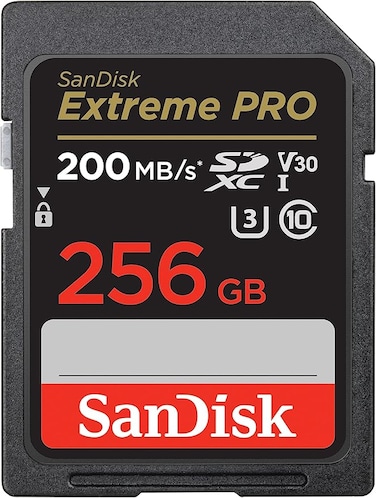 SanDisk 256GB Extreme PRO SDXC card + RescuePRO Deluxe, up to 200MB/s, UHS I, Class 10, U3, V30 SDSDXXD 256G GN4IN, Black