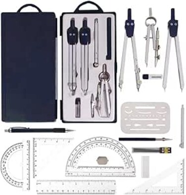 Drawing Tools &amp; Kits 16 Pcs Geometry Set Drafting Supplies Compass for Geometry Protractor for School Protractor and Compass Erasing Shield Ruler Blue Geometry Box