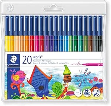 STAEDTLER Noris 326 WP20 Fibre Tip Pen in Wallet, Assorted Colours, Pack of 20