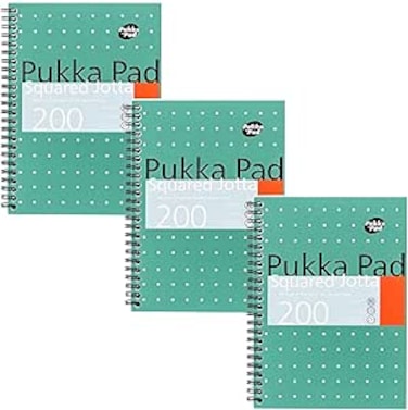Pukka Pad, A5 Squared Jotta Book 3-Pack &ndash; 21 x 14.9cm - Wirebound Notebook with 5mm Squares on 80GSM White Paper with Perforated Edges for Easy Removal - 200 Pages