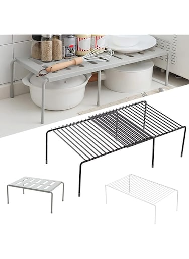 conobo Expandable Storage Rack, Set of 2 Kitchen Countertop Organizer Shelf, Cabinet Shelf Organizers Storage Rack Space Riser, Pantry Cupboard Shelf Home Organization and Storage (A)