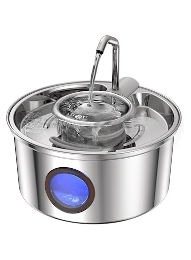 Hicuper Cat Water Fountain,108oz/3.2L Stainless Steel Cat Fountain and Removable Water Bowl,Pet Fountain with Water Level Window,Quiet Pump,Multi-Filter, Water Tap, Provides Flowing,for Dog Cats