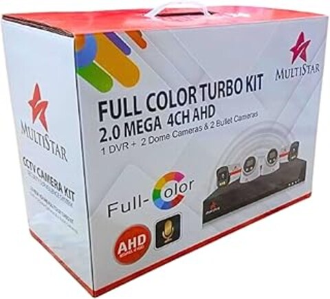 CCTV Camera Kit Security Surveilence System 2.0 Mega 4 Chanel AHD full Color Turbo Kit 1DVR+2Dome Cameras and 2Bullet Cameras