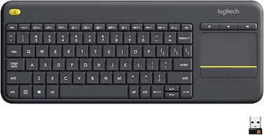 Logitech K400 Plus Wireless Livingroom Keyboard with Touchpad for Home Theatre PC Connected to TV, Customizable Multi-Media Keys, Windows, Android, Laptop/Tablet, English Layout - Black