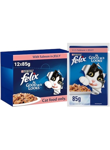 Felix Purina As Good As it Looks Adult Cat With Salmon In Jelly 85g, Pack of 12