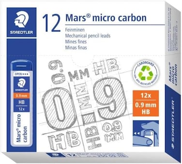STAEDTLER 250 09-HB Mars Micro Refill Leads for Mechanical Pencils - HB, 0.9mm (Box of 12 x Tubes of 12 Leads), Blue