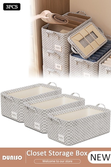 3 Pieces Foldable Closet Storage Organizer,Wardrobe Clothes Organizer with Steel Ring Support, Washable Closet Storage Boxes with Carrying Handles,Home Bedroom Office Cupboard Storage Basket &amp; Storage Bins for Clothes,Jeans,Pants,Sweaters,Dress,Toys