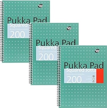 Pukka Pad, A4 Squared Metallic Jotta Book 3 Pack &ndash; 29.7 x 23cm &ndash; Wirebound Notebook With 80GSM Paper &ndash; Features 4-Hole Punch Margins And Perforated Edges - 200 Pages, Green