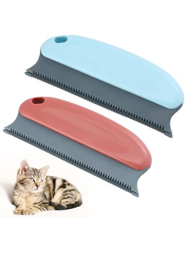 Oasisgalore 2 pcs Pet Hair Remover Brush, Cat Dog Hair Remover for Carpet Lint Remover Hair Remover Comb for Funiture Couch Clothes Car Blankets, Dark Blue and Maroon