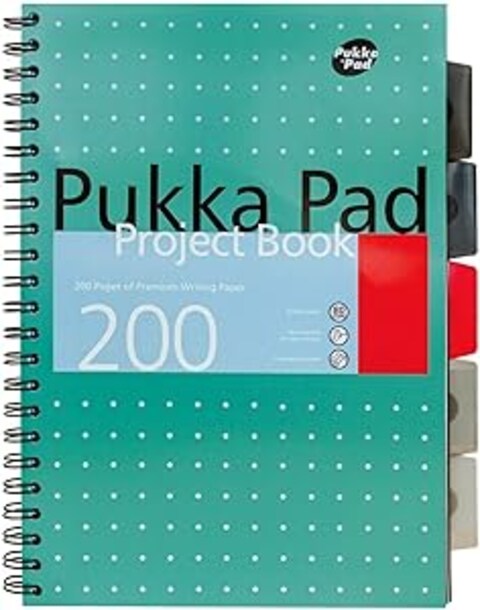 Pukka Pad 200 Pages 80GSM Metallic Project Book with 5 Subject Dividers, A4 Size