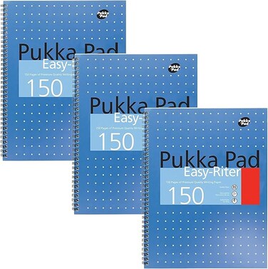 Pukka Pad, Easy-Riter A4 Notebook 3-Pack &ndash; Twin Wirebinding with 150 Pages of 80GSM Paper, Perforated Edges, and 4 Hole-Punch Compatibility &ndash; 29.3 x 27cm
