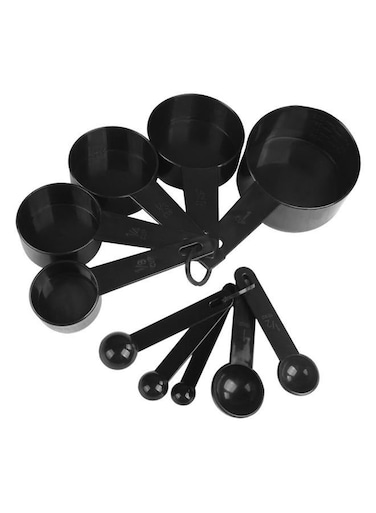 Cups and Spoons, 10 Piece Measuring Cup Spoon Set, Plastic Cups and Spoons Set for Baking,Kitchen and cooking, 5 Measure Cups &amp; 5 Measurement Spoons Set for Cooking Color Black