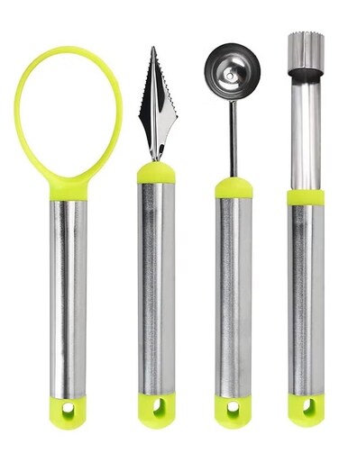 4 Pcs Melon Baller Scoop Set, Professional Stainless Steel Watermelon Knife Fruit Carving Tool Set, Fruit Scooper Seed Remover Melon Baller Carving Knife Double Sided Melon Baller