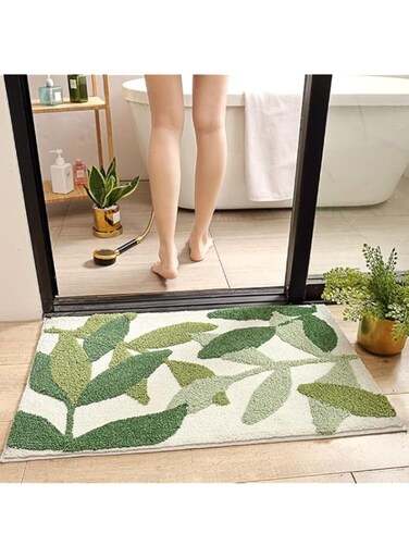 ULINEN Bathroom Rug Non Slip Bath Mat, Soft Absorbent Microfiber Bath Rugs Leaf&amp;Floral Bath Mat Rugs Bathroom Mat Machine Washable Bath Rug for Floor Doormat (45 * 65cm, B)