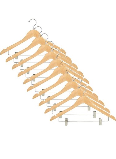 Pack of 10 High Quality Wooden Suit and Pants Rack with Shoulder Notches Hangers