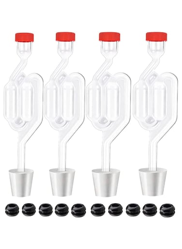 4Pack Twin Bubble Airlock Set, Fermentation Airlock with 4 Stoppers + 10 Grommets, Brewing Airlocks Brew Kits Airlocks for Fermenting.