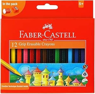 Faber-Castell Grip Erasable Crayon Set - Pack of 12 (Assorted)