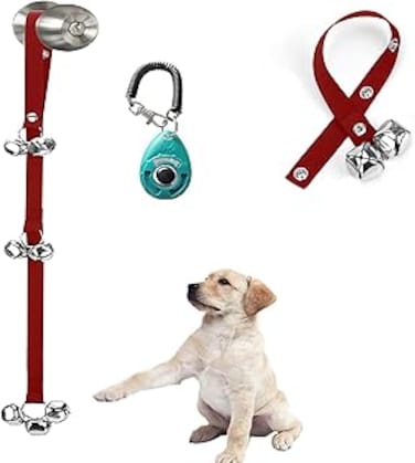 [Upgraded] Puppy Bells Dog Doorbells for Door Knob/Potty Training/Go Outside-Dog Bells for Puppies Dogs Doggy Doggie Pooch Pup Pet Hound Mutt Cat for Dog Lovers + Dog Training Clicker with Wrist Strap