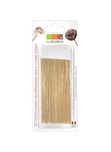 ScrapCooking SCRAP COOKING 5171 Set of 20 Cake Pops Sticks Beech Wood 19 x 10.5 x 0.5 cm Beige