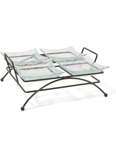 Harmony 5Pc Glass Plate With Metal Stand Sy1704030B