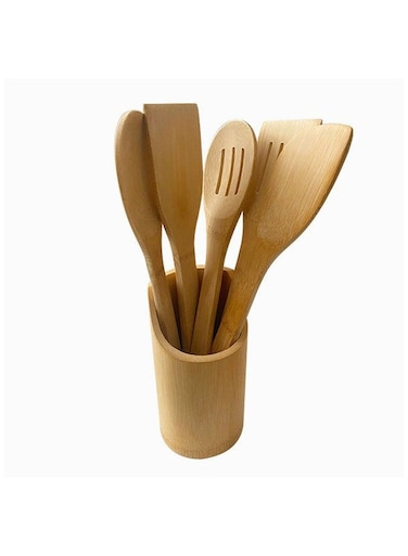 Pcs Bamboo Cooking Kitchen Utensil Spoon Set With Stand