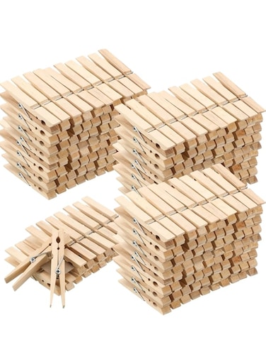 Marsui 200 Pcs Large Clothes Pins Wooden Clothespins 4 Inch Wood Clothes Pins Heavy Duty Outdoor for Outside Hanging Clothes Laundry DIY Craft Pictures Photos (Natural Color)