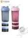 Protein Shaker Bottle 2 Pack 500ml / 17oz Shaker Bottle for Protein Mixes Leak-proof BPA Free 3-Layer Protein Shaker with Supplement Pill Storage Container Gym Shaker Cup (Blue &amp; Pink)