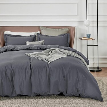 Luxury 3 Piece Duvet Cover Set - 100% Cotton, Grey, 180 x 200cm