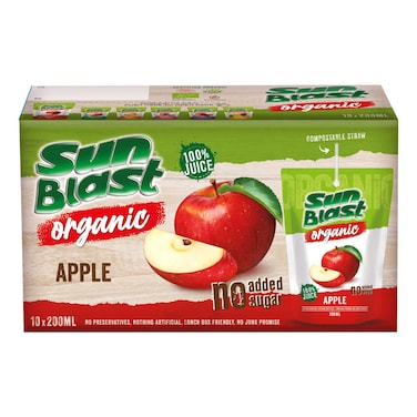 Sunblast Organic Apple Juice, 200ml Pack of 10