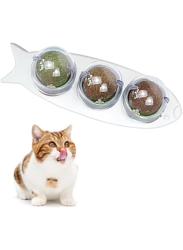 JOYPAWS 3 Silvervine Catnip Balls, Detachable Catnip Wall Ball Toys, Rotatable Edible Kitty Toys for Cats Lick, Safe Healthy Kitten Chew Cleaning Teeth Treats Toys 3 in 1 White