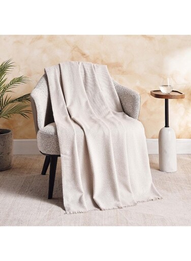 Home Super Soft Twill Fringed Throw 130x170cm - Linen