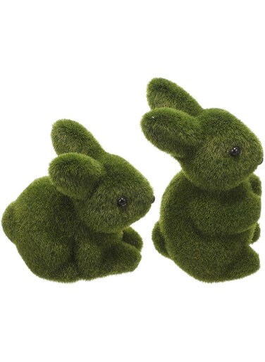 Alipis Furry Flocked Bunny: 2pcs Moss Covered Bunny Green Fuzzy Standing Rabbit Figurine Sculpture Garden Artificial Animal Moss for Spring Party Favors
