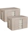 U-HOOME 2pcs Clothes Storage Bins with Metal Frame&amp;Lid,Foldable Closet Organizers Storage Containers,Linen Storage Box With Window＆Zippers&amp;Handles for Blanket Bedding,Clothes,Comforter (Cream, 66L)