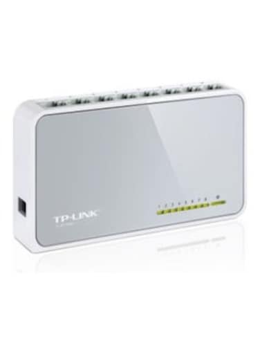 8 Port 10/100Mbps Fast Ethernet Switch   Desktop Ethernet Splitter   Ethernet Network Hub   Plug and Play   Fanless Quiet   Desktop Design   Green Technology   Unmanaged (TL-SF1008D) White