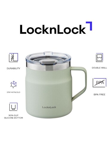&amp; LOCK LocknLock Metro Mug 355ml Mint &acirc;&euro;&ldquo; Double-Wall Insulated Stainless Steel Mug with Spill-Resistant Lid