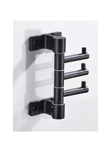 Swivel Towel Hooks Wall Coat Rack with 3 Swivel Arms, For Bathroom and Wall Mount, Heavy Duty Towel Rack with Vertical Swivel Arms, Hat and Key Holder Hanger (Black, 3 Arms)