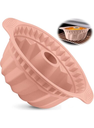 Azonee Silicone Cake Pan, Non-stick Fluted Bakeware 11.4 * 9.6 Inch with Sturdy Handle, Ideal for Cakes, Jello, Bread, and More (Pink)