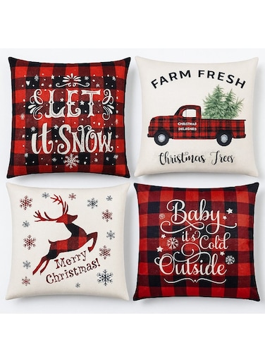 Christmas Pillow Covers 18x18 Set of 4 Red Green Xmas Decorative Throw Pillows Christmas Tree Deer Santa Pillow Cases Home Outdoor Sofa Couch Cushion Covers for Christmas Decorations