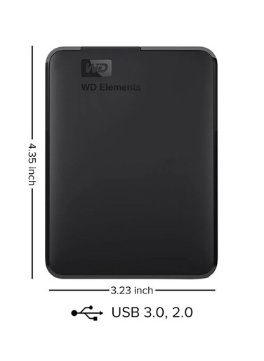 1TB Elements Portable External Hard Drive USB 3.0 - Black, WDBUZG0010BBK 1.0 TB