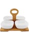 Shallow Porcelain Bowls With Bamboo Tray And Handle, White/Brown, Jmd905, 4 Pieces
