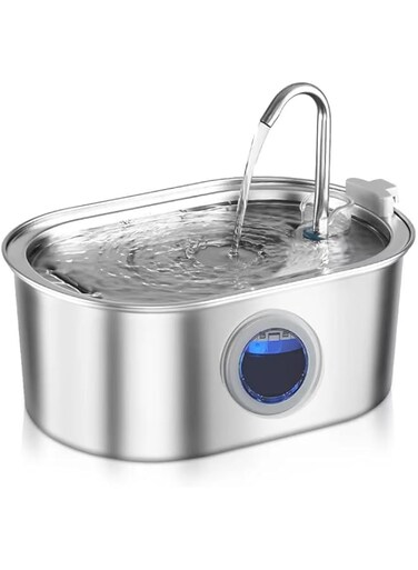 Guintray-bo Cat Water Fountain with Water Level Window, 108oz/3.2L Water Fountain for Cats Inside, Stainless Steel Pet Water Fountain, Quiet Pump, for Dogs and Cats (Water Fountain)