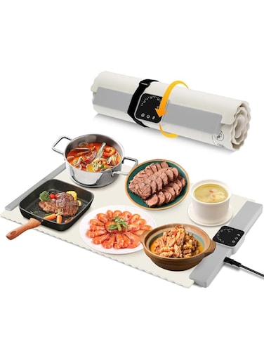 SPNOR Electric Warming Tray, Silicone Electric Warming Tray for Food, Foldable Roll up Food Warmer Plate with 5 Temperature Settings, Portable Fast Heating Mat for Parties, Buffets, Restaurants