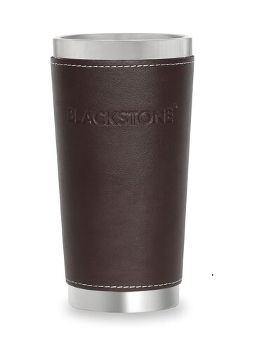 470ml Stainless Steel Insulated Travel Mug with a Dark Brown Leather Grip, Double Wall Thermal Coffee Cup Tumbler for Car Cup Holders