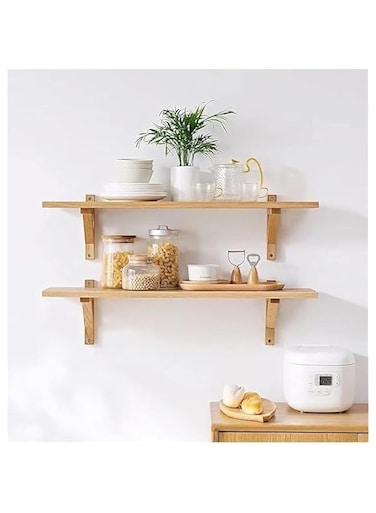 ECVV Bamboo Shelves, Wood Floating Bamboo Wall Storage Shelves, Wall Mounted Shelf Organizer for Living Room, Bedroom, Kitchen, Bathroom, Office 59x22x1.1CM