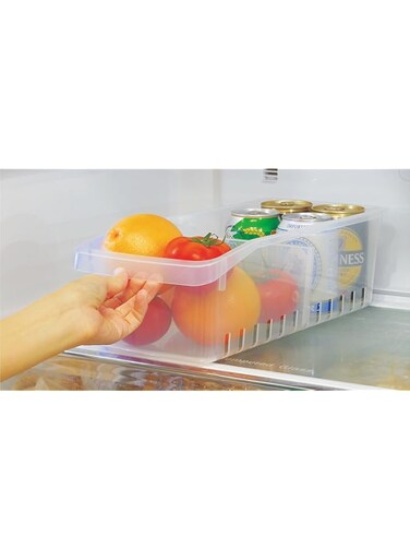 Now &amp; Zen Plastic Storage Container Box with Removable Divider for Kitchen, Fridge or Cupboards - Pull Out Space Saver Organizer Basket for Fruits, Vegetables, Eggs, Drinks, Milk - Clear White